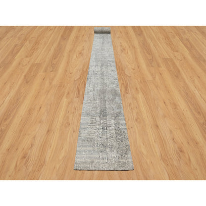 2'6"X29'9" Gray Hand Knotted Modern Undyed Natural Wool Xl Runner Rug