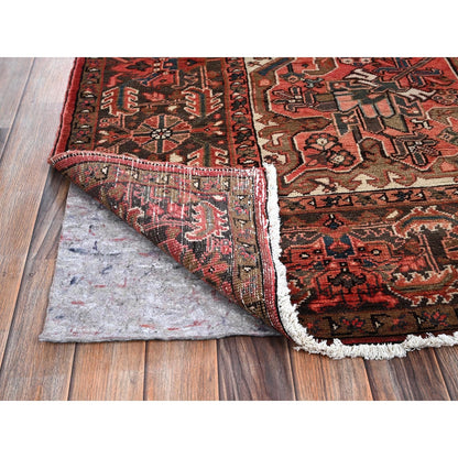 8'6'X11'4" Cherry Red Vintage Zoroastrian Heris Pure Wool Hand Knotted Rug