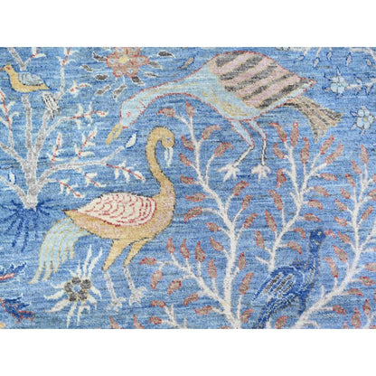 10'4"X10'4" Blue Hand Knotted Organic Wool Afghan Peshawar Round Rug