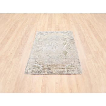 3'X5' Hand Knotted Beige Modern Wool And Silk Oriental Rug