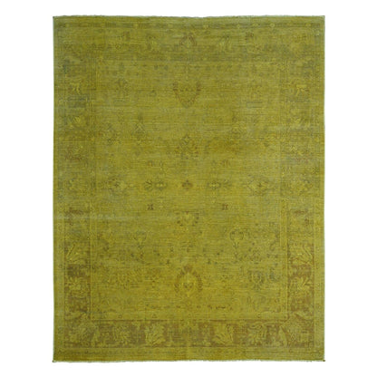 7'7"X9'7" Yellow Overdyed Zero Pile Tribal Design Hand Knotted Wool Rug