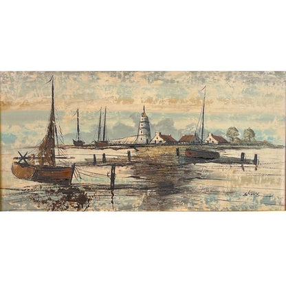 T Sterk Oil Painting Low Tide Dutch Coastal Art COA Large