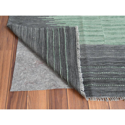 6'1"X9'1" Light Green Flat Weave Kilim Hand Woven Wool Reversible Rug