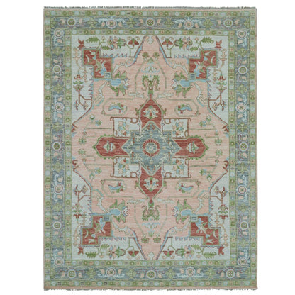 9'1"X12' Champagne Pink Heris Design Hand Knotted 100% Wool Oriental Rug
