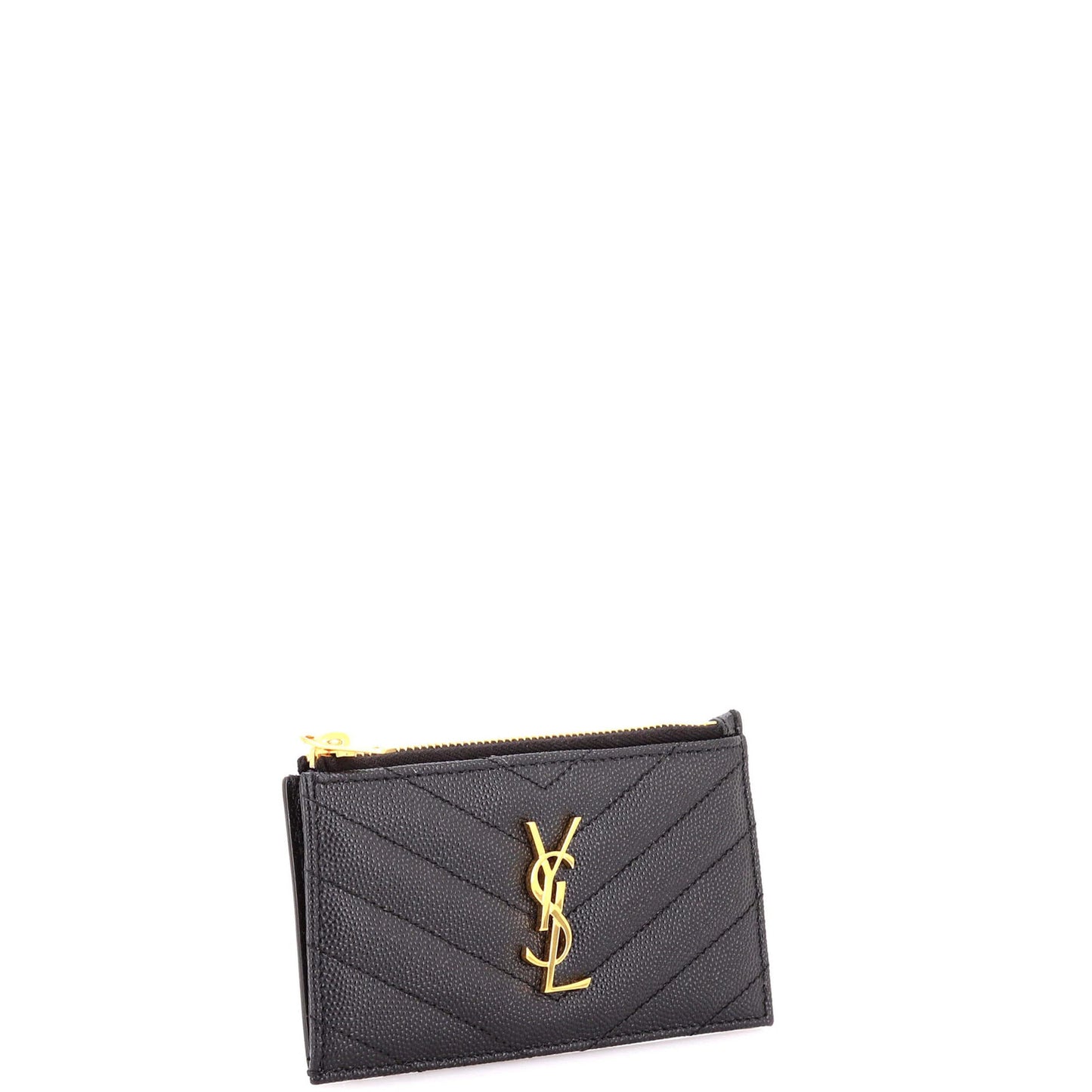 Saint Laurent Monogram Fragments Zip Card Holder Matelasse Chevron Leather