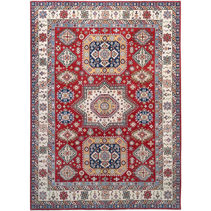 9'X12'4" Rufous Red Kazak Large Medallions Wool Hand Knotted Oriental Rug