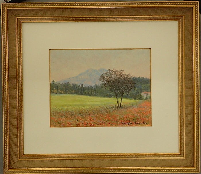 Landscape Rodolphe Planquette Signed Pastel on paper Painting Framed Mountain