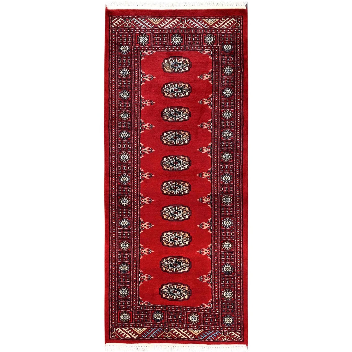 Knotted 2'7"x6'3" Red Princess Bokara Tribal Medallions Rug Soft Wool Hand