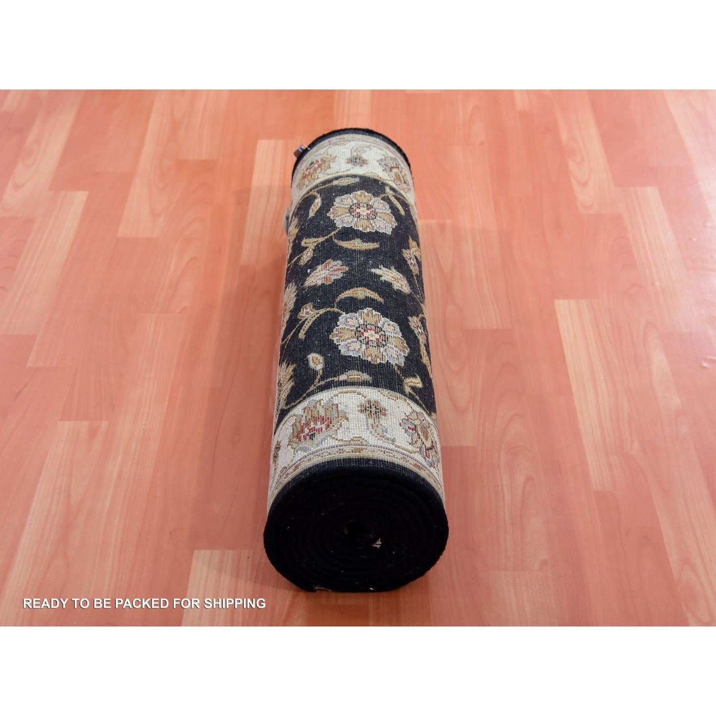 2'6"X10' Oyster Black Rajasthan Design Wool Silk Hand Knotted Runner Rug