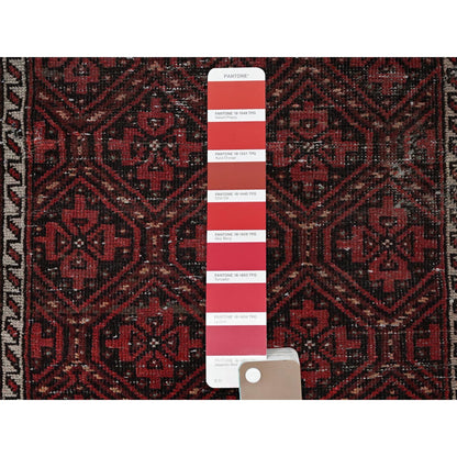 2'X7'7" Auburn Red Vintage Zoroastrian Balooch Hand Knotted Wool Runner Rug
