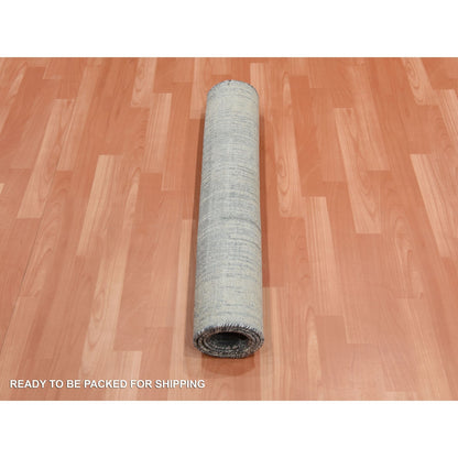 3'X5'3" Gray Modern Vertical Ombre Design Silk Wool Hand Knotted Rug