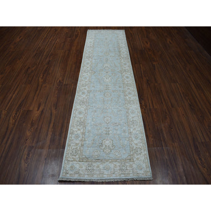2'7"X9'9" White Wash Peshawar Pure Wool Hand-Knotted Oriental Runner Rug