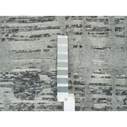 10'1"X10'1" Dark Grey Undyed Natural Wool Hand Knotted Round Oriental Rug