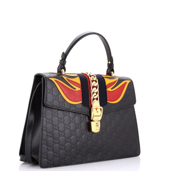 Gucci Sylvie Top Handle Bag Guccissima Leather With Applique Medium