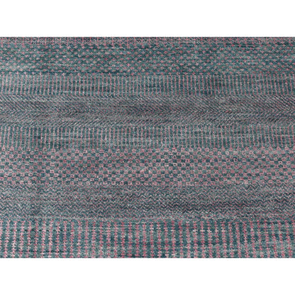 2'7"X8'10" Green Wool And Silk Grass Design Hand Knotted Runner Rug