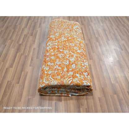 8'X10'4" Orange Zoroastrian Influence Design Wool & Silk Hand Knotted Rug