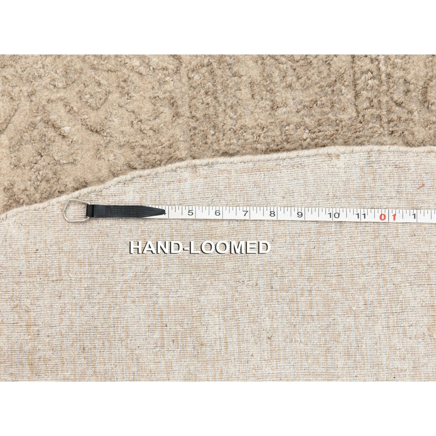 5'9"X5'9" Taupe Fine Jacquard Hand Loomed Round Wool And Art Silk Rug