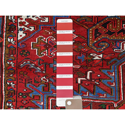 8'X11' Red Abrash Antique Zoroastrian Heris Hand Knotted Pure Wool Rug