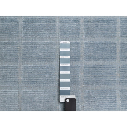 8'2"X9'10" Stone Blue Modern Erased Box Design Hand Loomed Pure Wool Rug