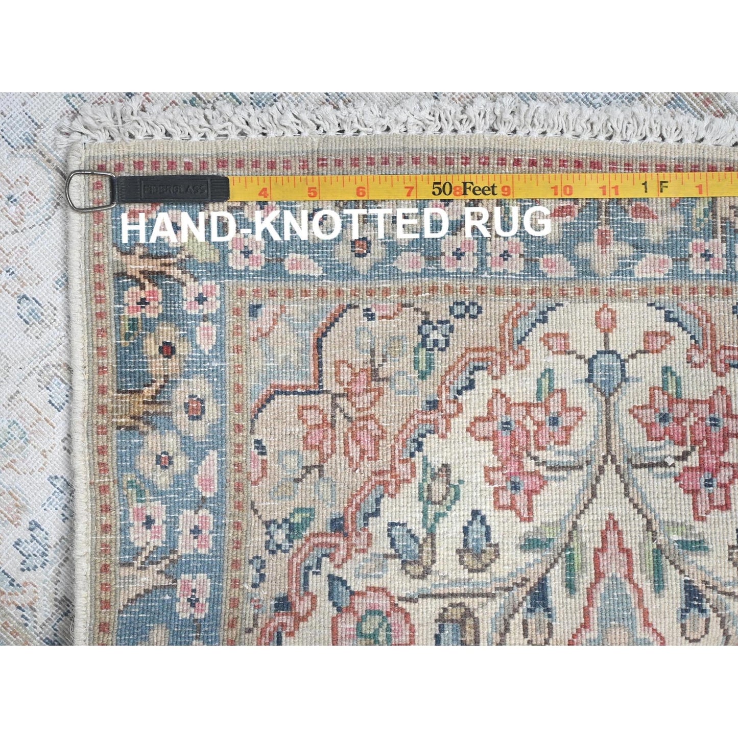 1'10"X2'10" Ivory Hand Knotted Vintage Farsian Karman Worn Wool Mat Rug