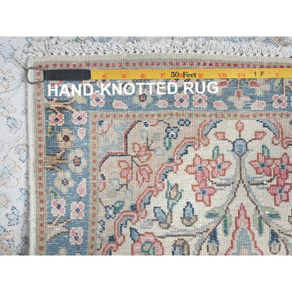 1'10"X2'10" Ivory Hand Knotted Vintage Farsian Karman Worn Wool Mat Rug