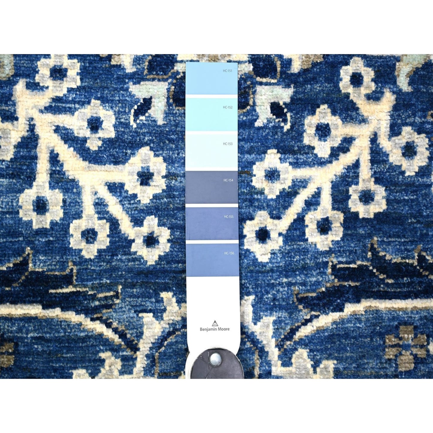 3'7"X10' Sapphire Blue Wool Fine Peshawar Hand Knotted Wide Runner Rug