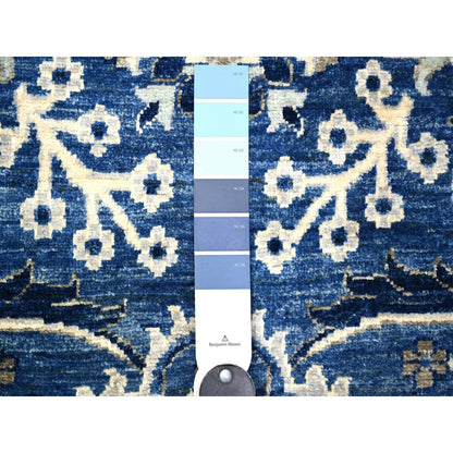 3'7"X10' Sapphire Blue Wool Fine Peshawar Hand Knotted Wide Runner Rug