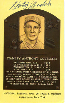 Stanley Coveleski Autographed Hall Of Plaque Card