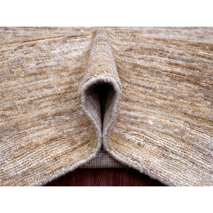 8'X9' Brown Hand Spun Ghazni Wool Solid Pattern Hand Knotted Squarish Rug