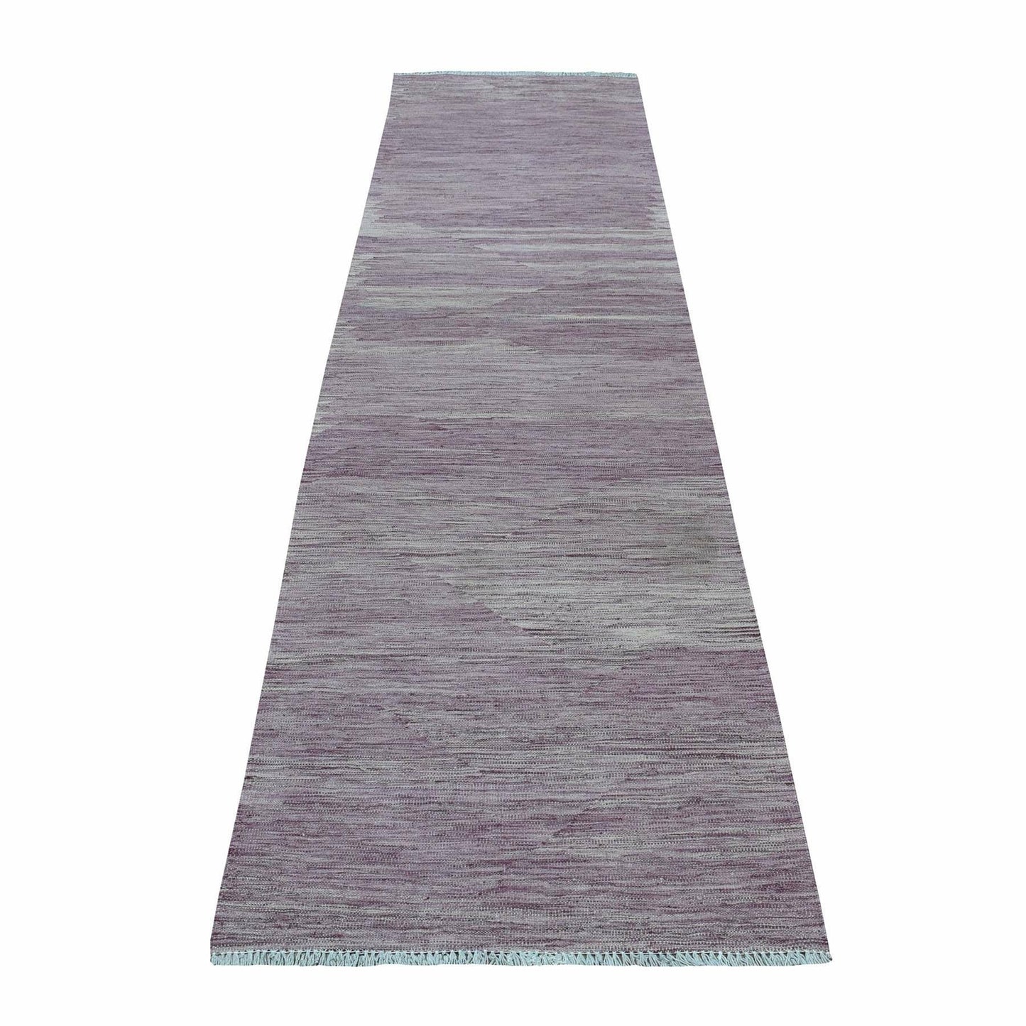 2'8"X10' Lavender Reversible Kilim Pure Wool Hand Woven Runner Rug