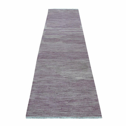 2'8"X10' Lavender Reversible Kilim Pure Wool Hand Woven Runner Rug