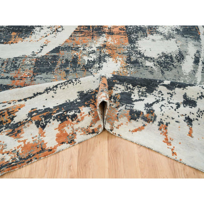 9'3"X11'9" Black Abstract With Curvilinear Motif Hand Knotted Modern Rug