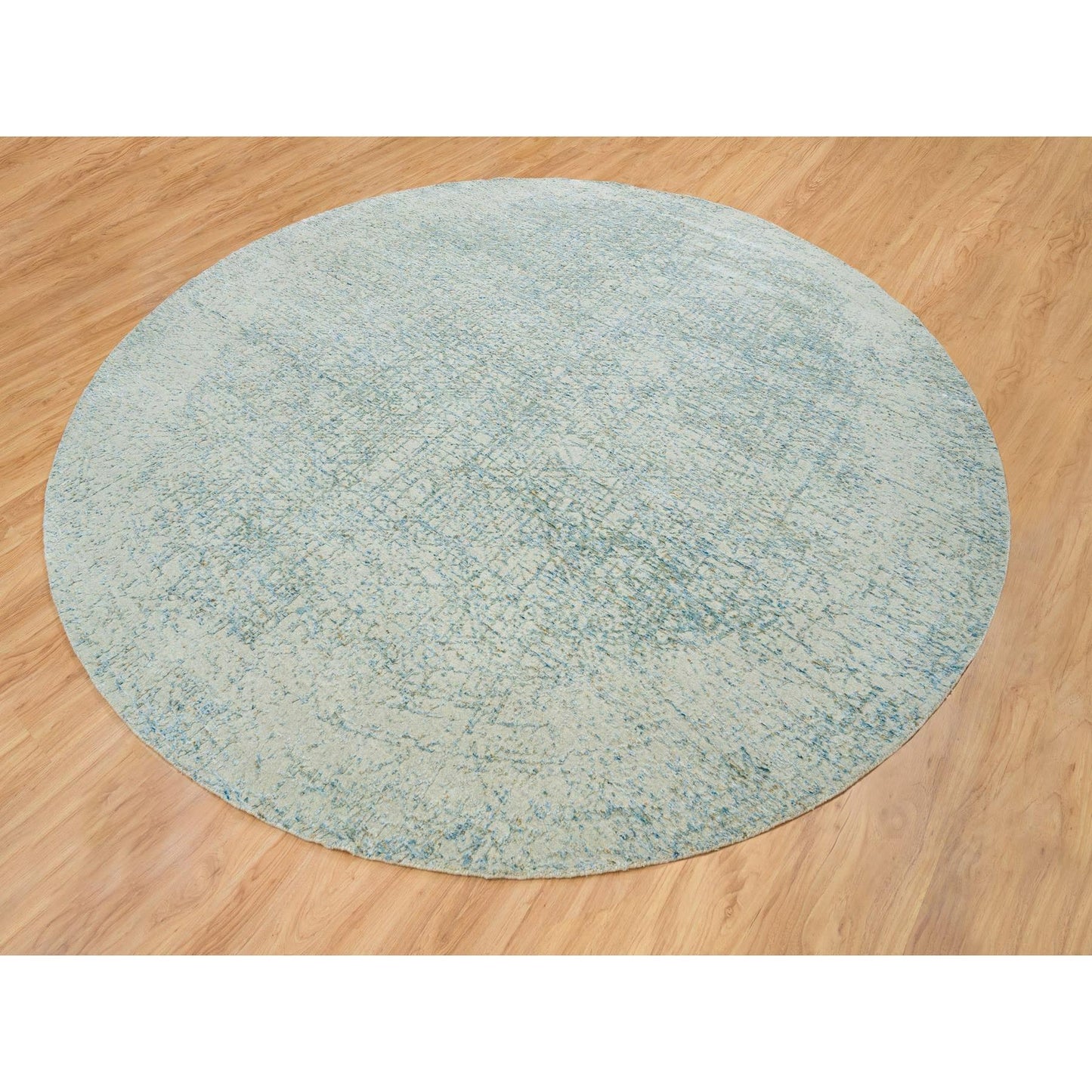 11'10"X11'10" Gray Wool And Silk Modern Jacquard Hand Loomed Round Rug