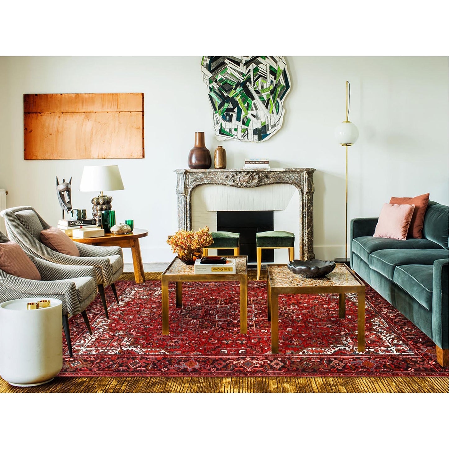 7'7"X11' Red Worn Wool Hand Knotted Semi Antique Zoroastrian Heris Rug