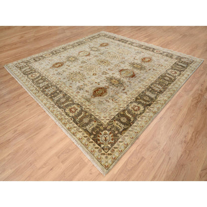 10'2"X10'2" Light Gray Soft Wool Hand Knotted Karjihooz Design Square Rug