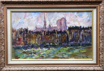 Srgio Telles Oil Painting Notre-Dame Cathedral Paris Signed Brazilian Artist M8