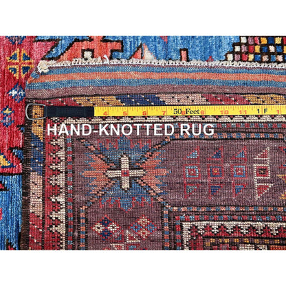 4'3"X5'7" Blue Afghan Caucasian Design Revival Hand Knotted Soft Wool Rug