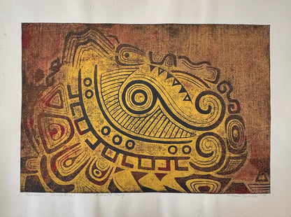 Toshi Yoshida "Mexican Sculpture" Signed Woodblock Print Rare Artist Proof 1956