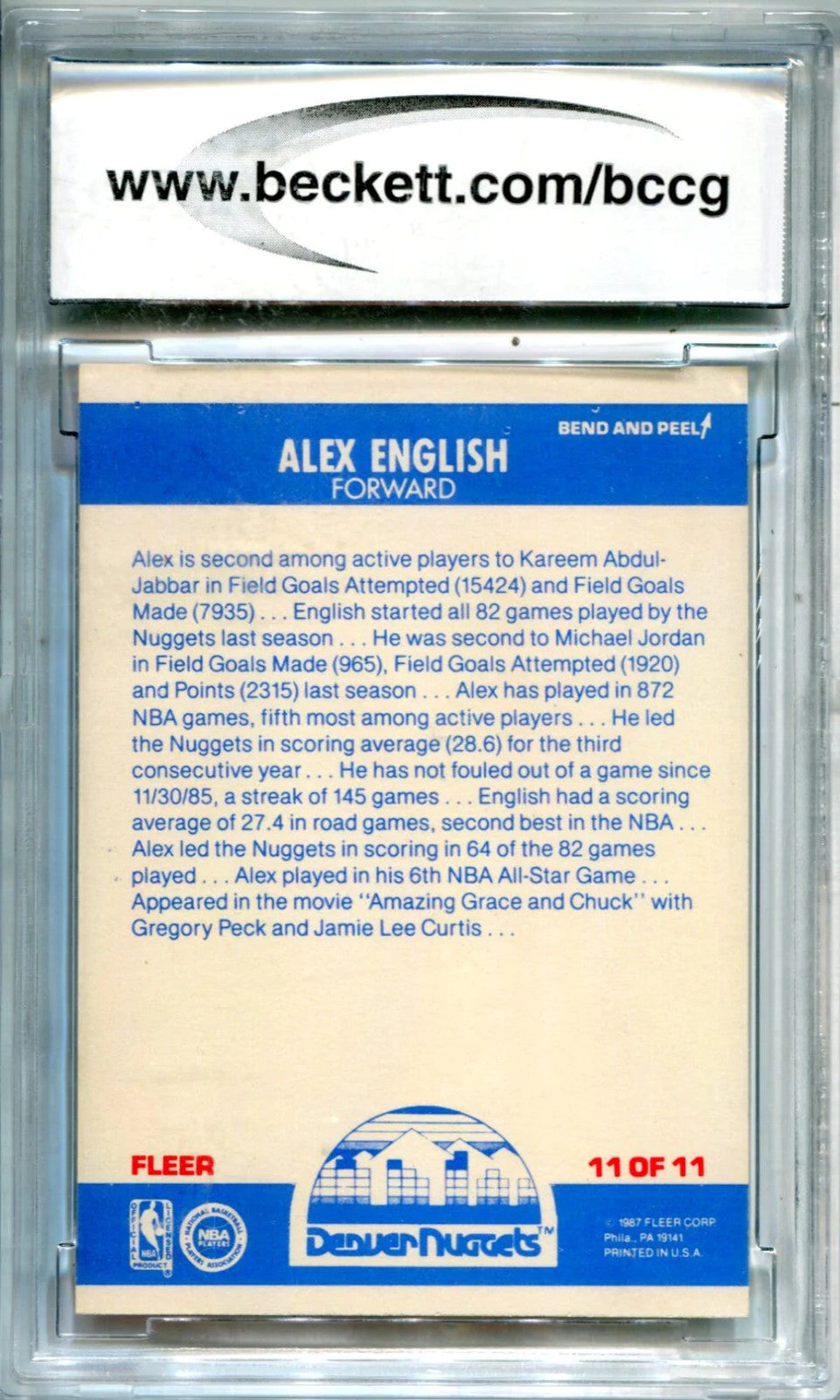 Alex English 1987-88 Fleer Sticker #11 Bccg Nm 9 Card