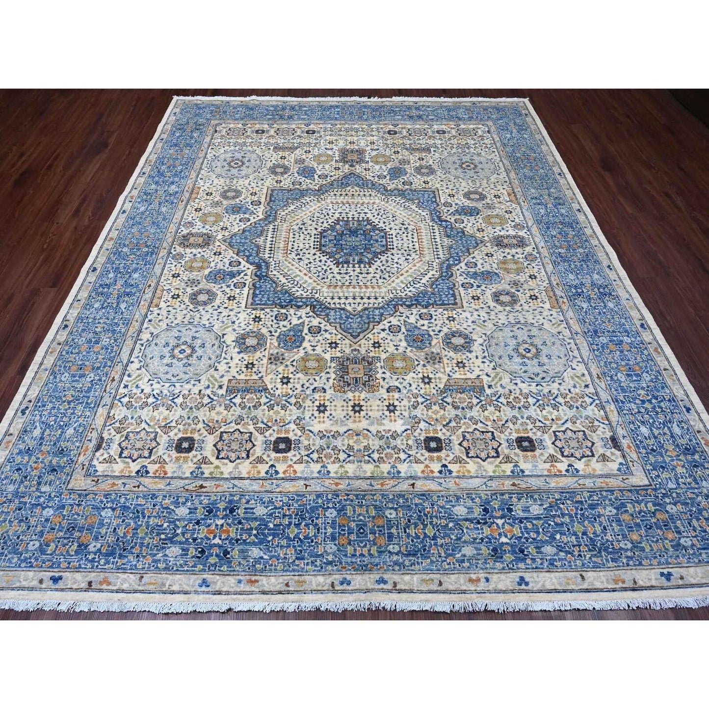 8'1"X9'8" White 14Th Century Mamluk Dynasty Pattern Wool Hand Knotted Rug
