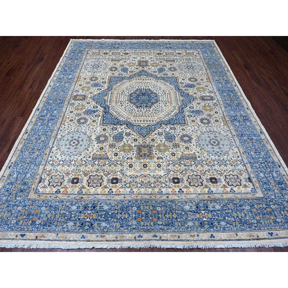 8'1"X9'8" White 14Th Century Mamluk Dynasty Pattern Wool Hand Knotted Rug