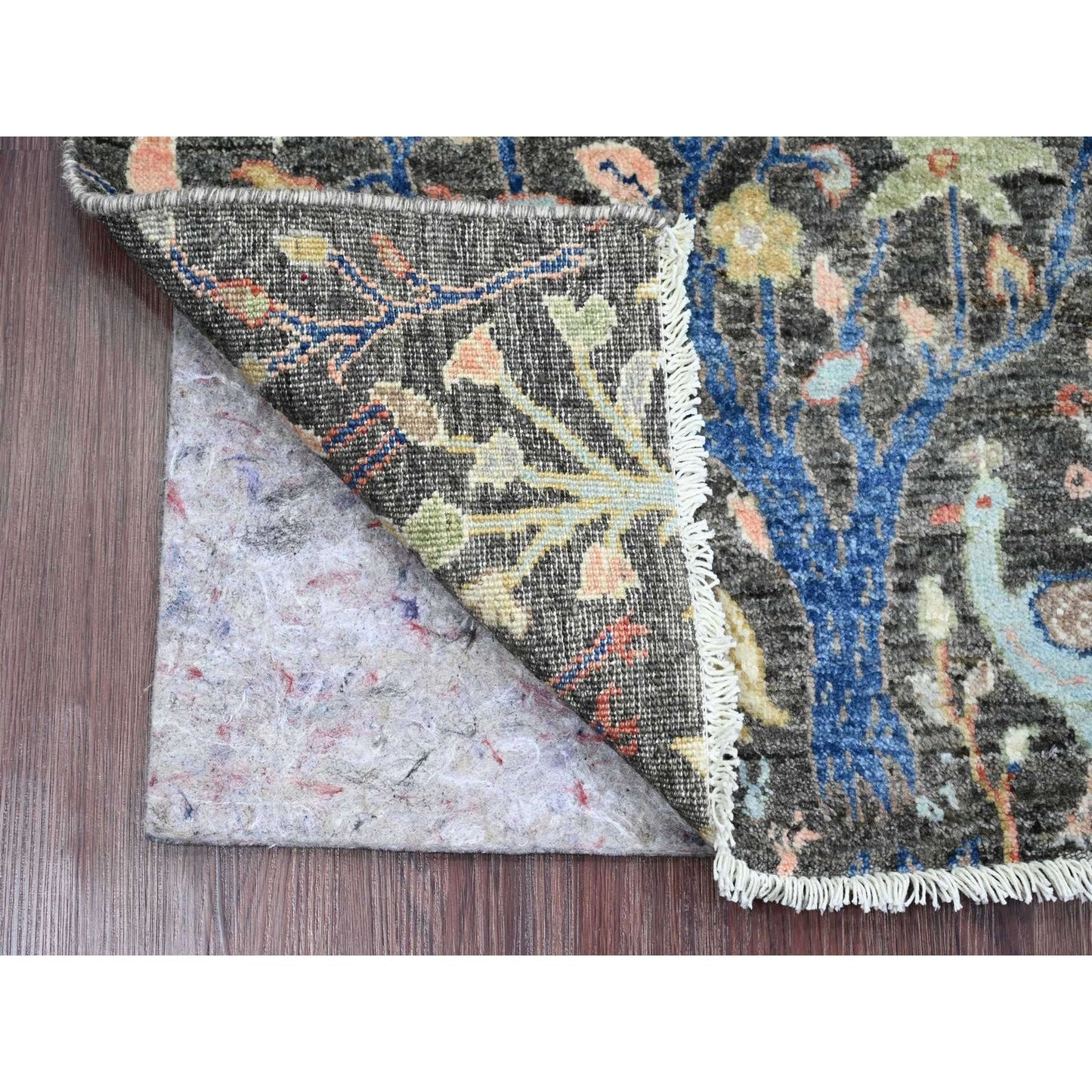 2'X3'4" Gray Afghan Peshawar Birds Design Hand Knotted Soft Wool Mat Rug