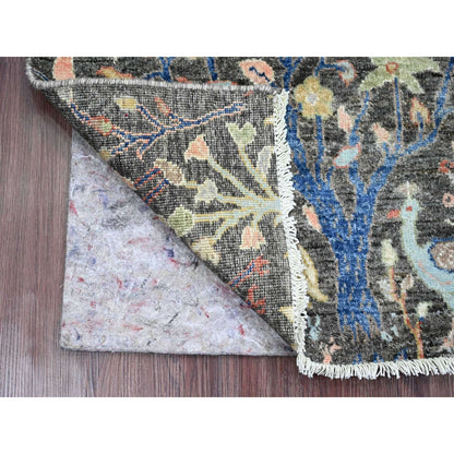 2'X3'4" Gray Afghan Peshawar Birds Design Hand Knotted Soft Wool Mat Rug