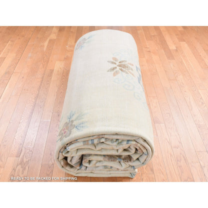 13'9"X23'5" Ivory Vintage Ming Dynasty Hand Knotted Full Pile Xl Wool Rug