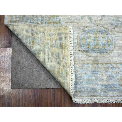 3'3"X4'10" Taupe Hand Knotted Afghan Angora Oushak Hand Knotted Wool Rug