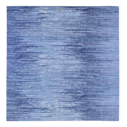 8'1"X8'1" Pure Wool Ombre Design Blue Oceanic Hand Knotted Square Rug