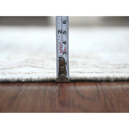 2'7"X9'9" Gray Angora Oushak Leaf Design Hand Knotted All Wool Runner Rug