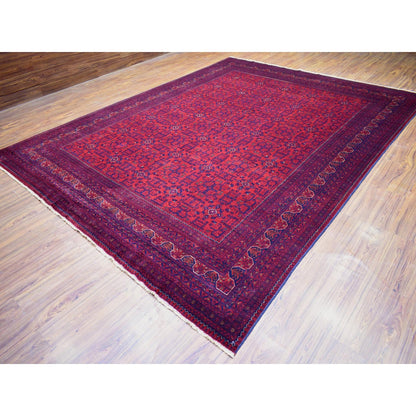 10'X12'10" Red Hand Knotted Soft Wool Afghan Khamyab Geometric Design Rug