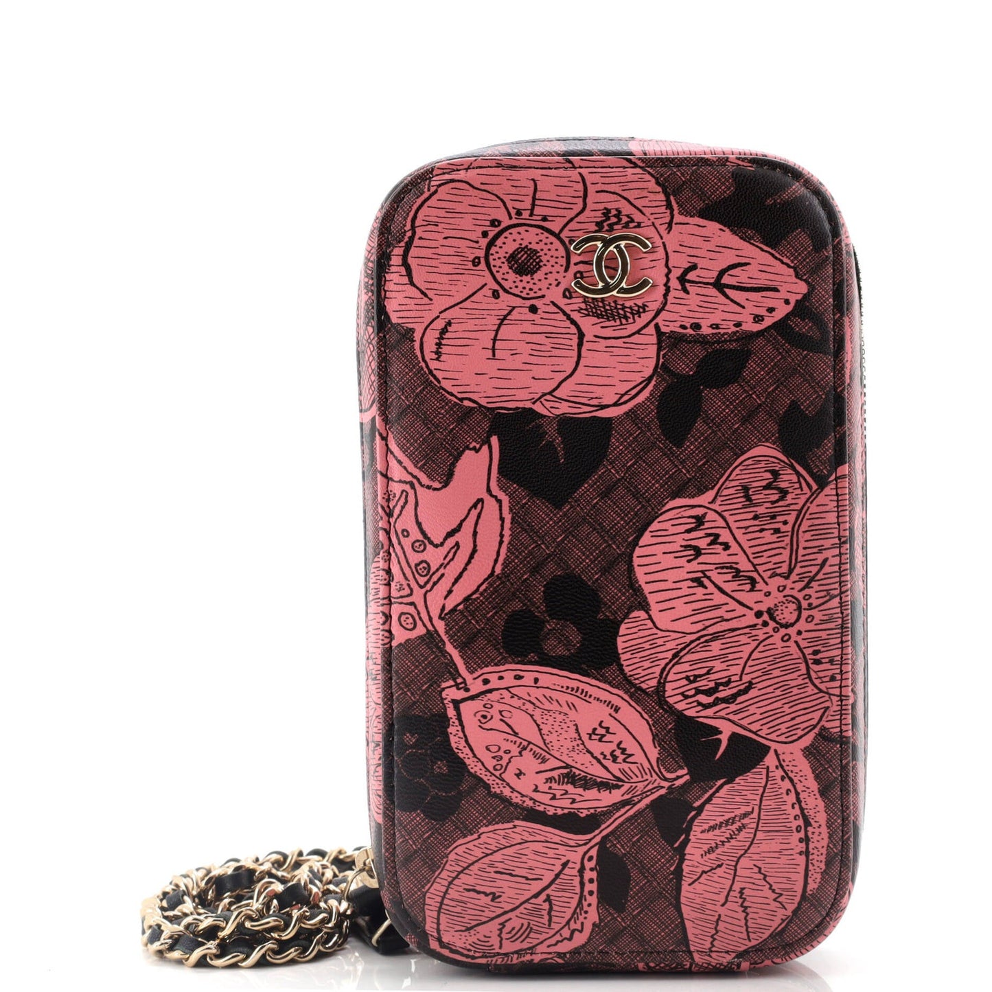 Chanel Zip Around Phone Case With Chain Printed Lambskin