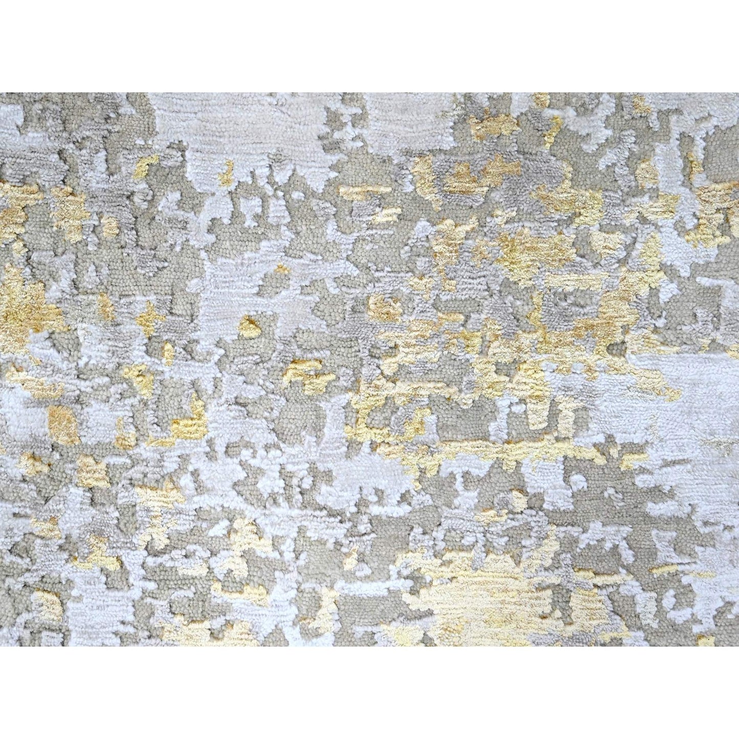 7'9'X7'9" Gold Abstract Design Wool And Silk Hand Knotted Round Rug